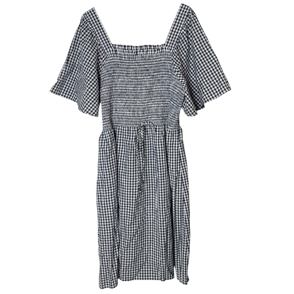 Romantic Gypsy Smocked Square Neck Flutter Sleeve Gingham Mini Dress Size 4X NEW